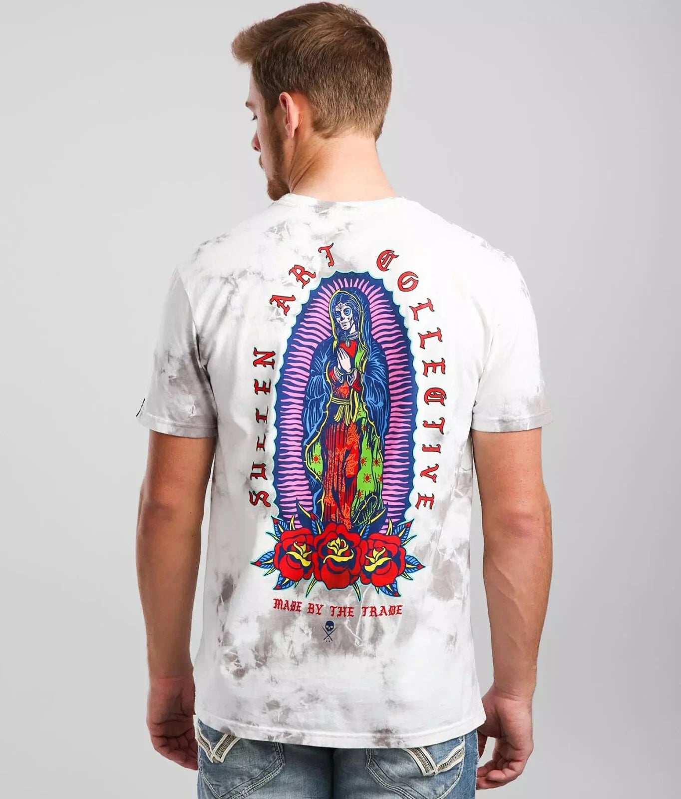 Men's Sullen Art Virgin White Light Grey Crystal Tattoo Tie Dye T-Shirt M-XXL