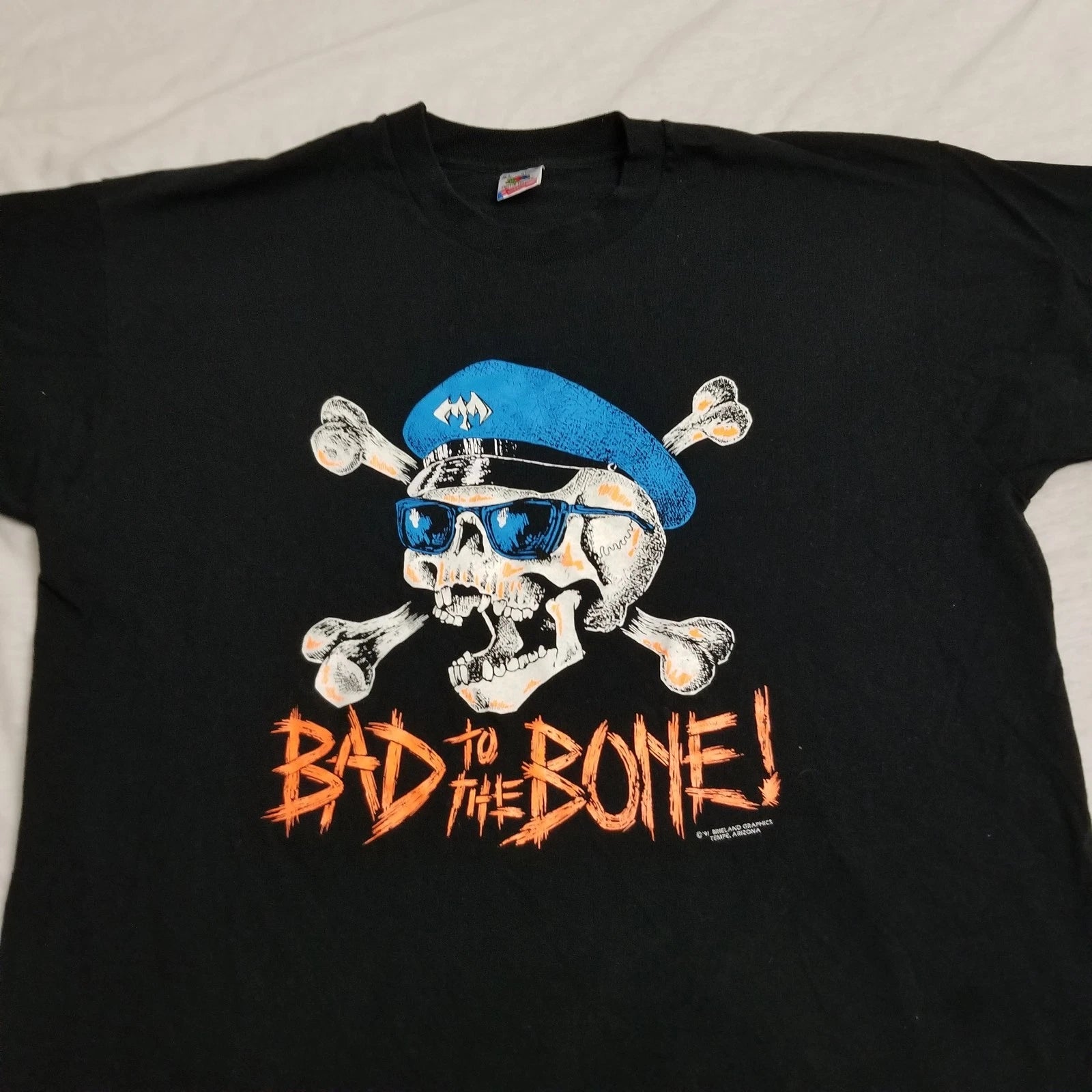 Vintage Bad to the Bone T Shirt Mens XL Black Motorcycle Biker Skull Crossbones