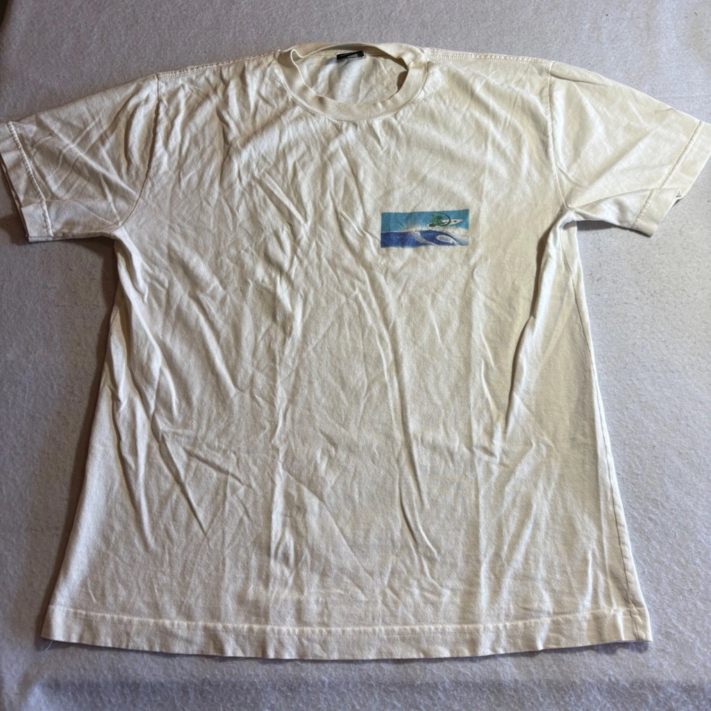 Y2K Planeta Vida Costa Rica Iguana Surfing Graphic T Shirt Men Size L Beige
