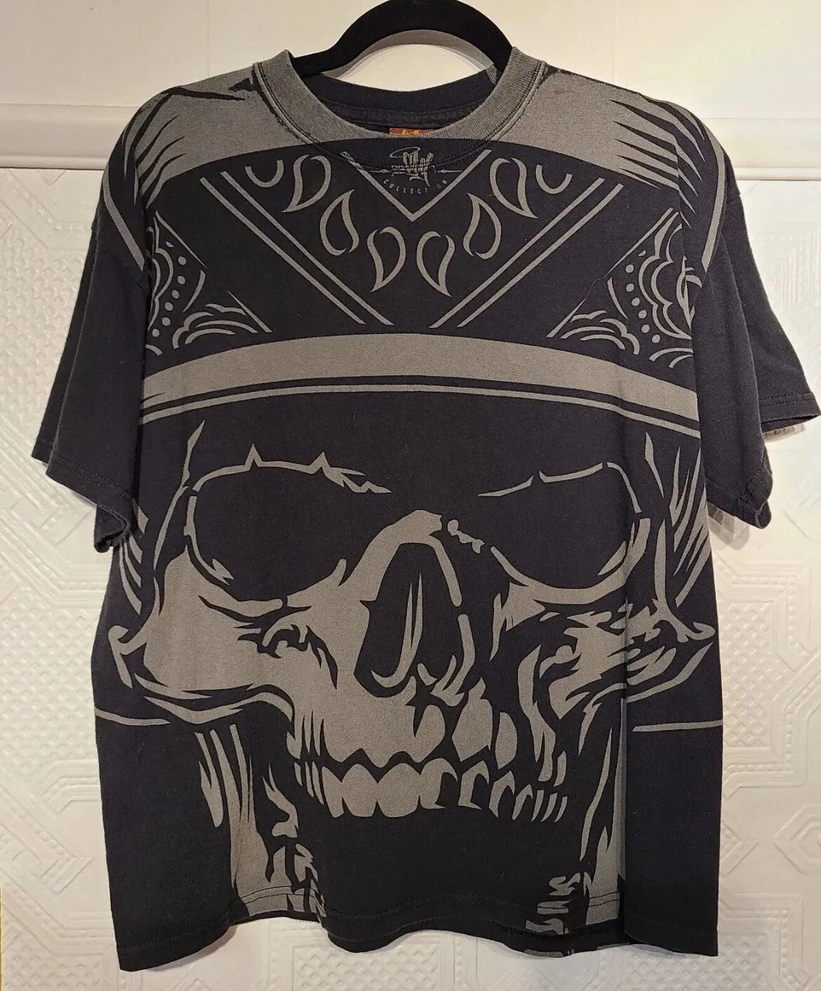 Men’s Vintage Y2K AOP Skull Abel Jnco Affliction Style Motorcycle Lightning