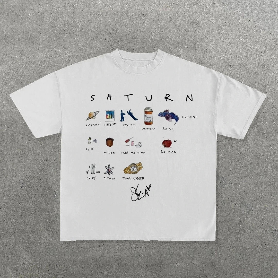 SZA Saturn R&B Artist Graphic T Shirt Cotton Print Streetwear Y2K Unisex S-3XL