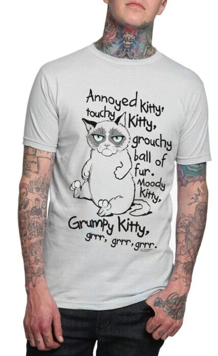 Grumpy Cat Mens Grumpy Kitty Annoyed Kitty Grr Grr Gray Shirt New XS