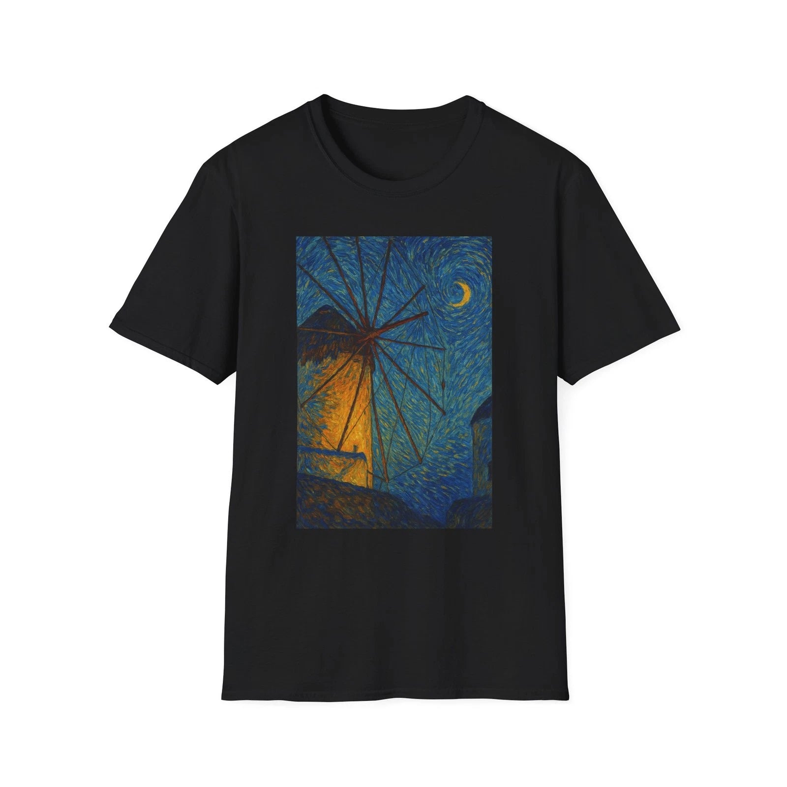 Greek Windmill Van Gogh Style Retro Novelty Tee,  Unique Boho Gift