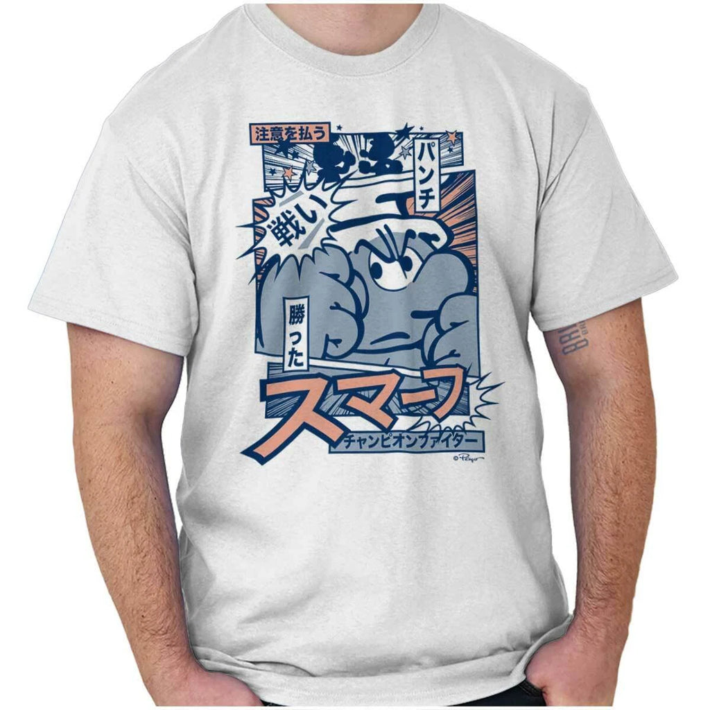 Angry Smurf Grumpy Mood Cartoon Manga Mashup Womens or Mens Crewneck T Shirt Tee