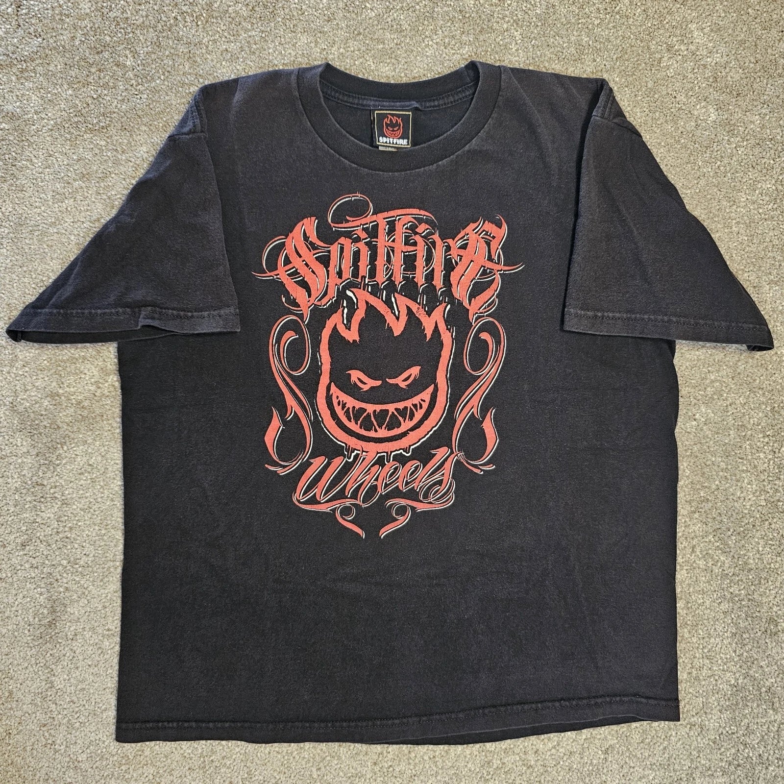 Vintage Y2k Spitfire Wheels Bighead T-Shirt Size M Black Skate Grunge Punk USA