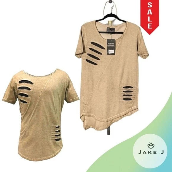 Y2K Grunge Style North's Republic Asymmetrical slashed short sleeve Men Tee