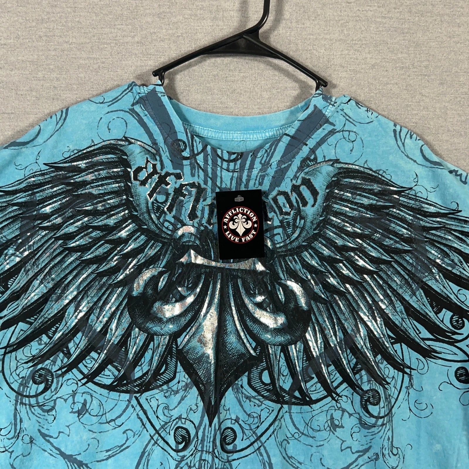 Affliction Shirt Mens 3XL XXXL Blue Wings Y2K Style Grunge Goth Graphics NEW