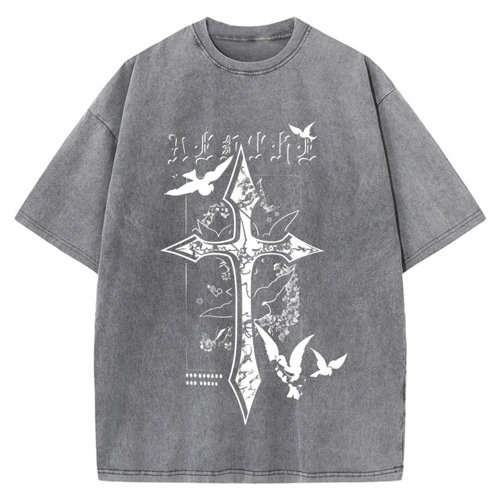 100% Cotton Oversized T-Shirt, Floral Cross Doves Vintage Streetwear Unisex Tee