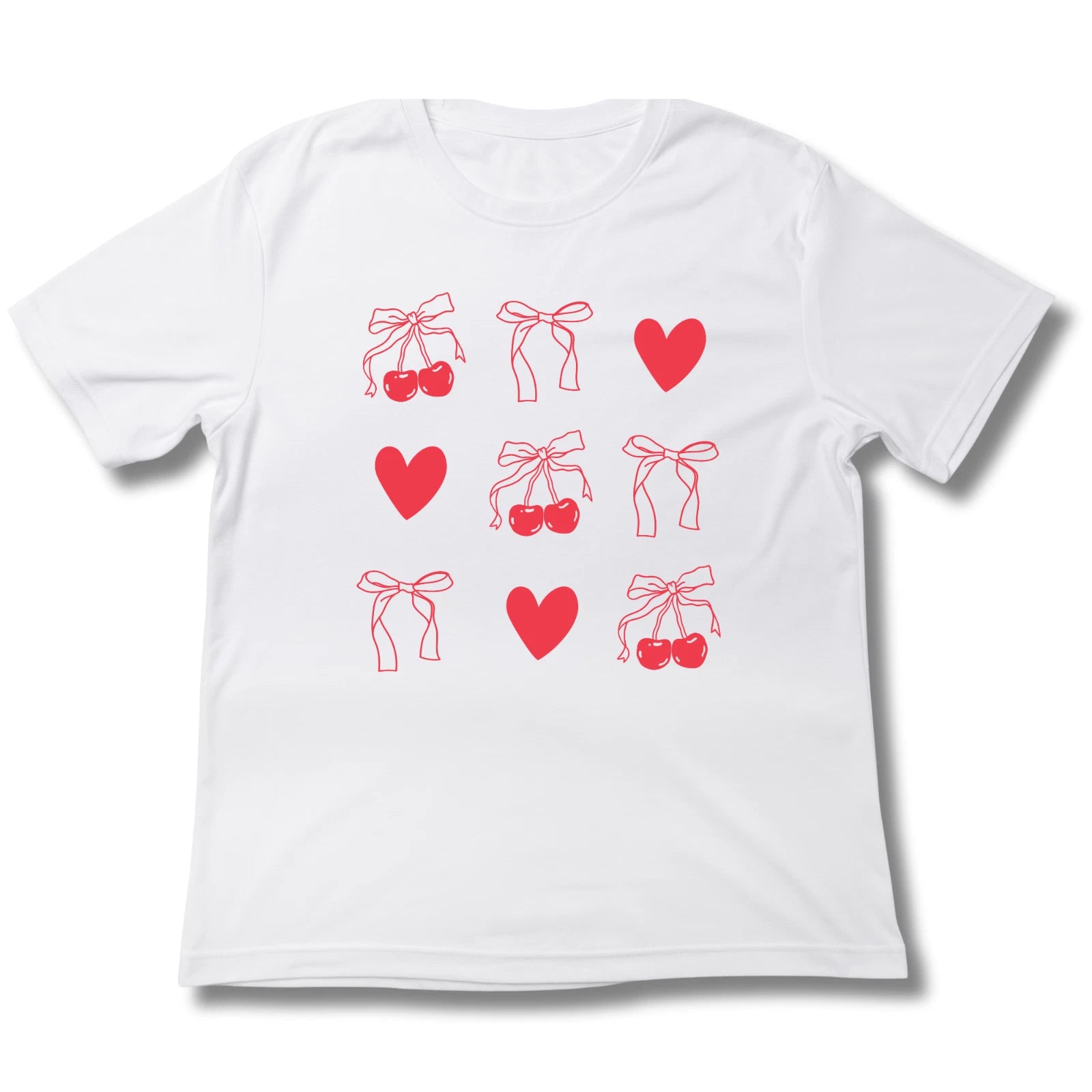 Valentine Cherry Heart Bow T-Shirt Cute Aesthetic Tee Unisex & Youth Black White