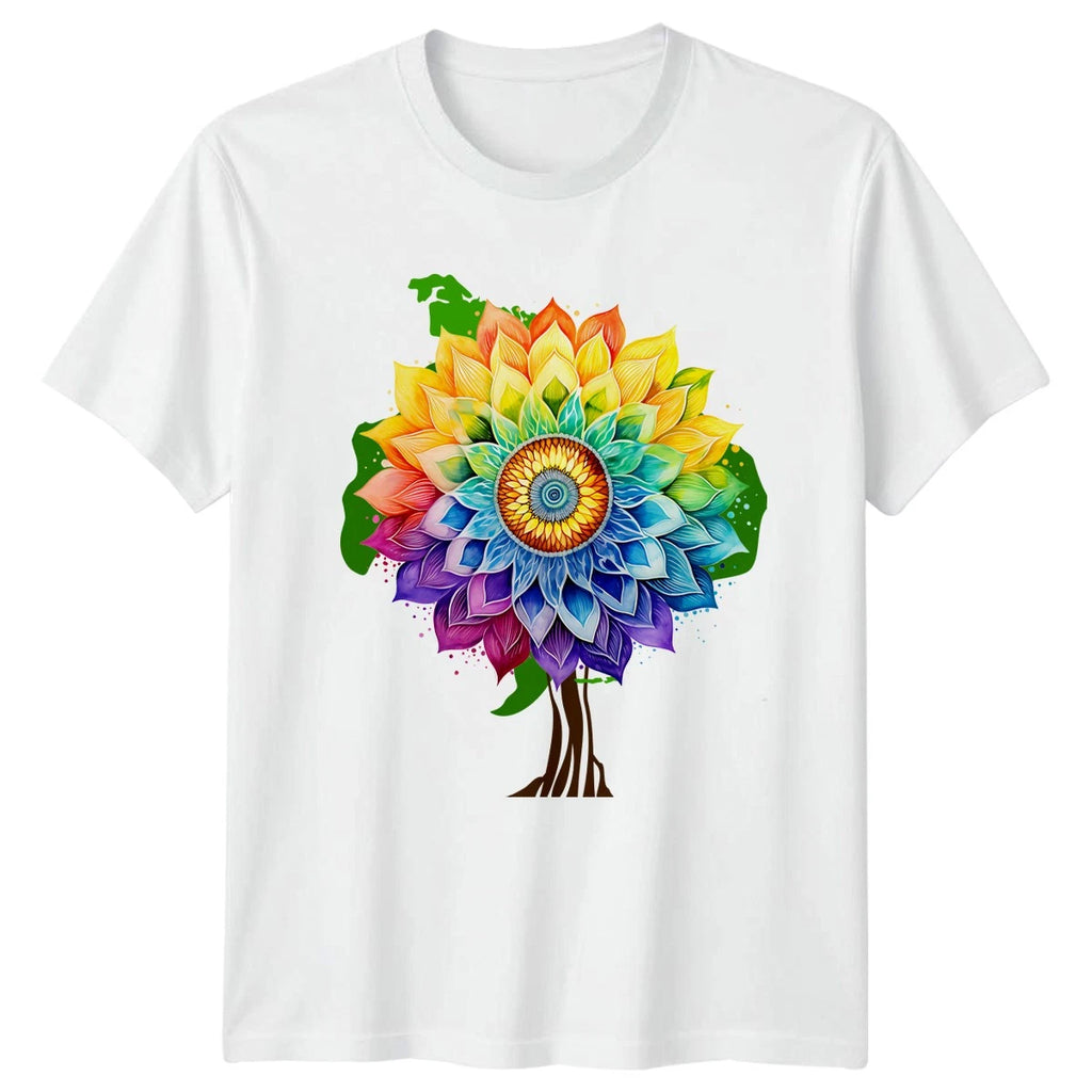 Rainbow Watercolor Mandala Flower T-Shirt Boho Art