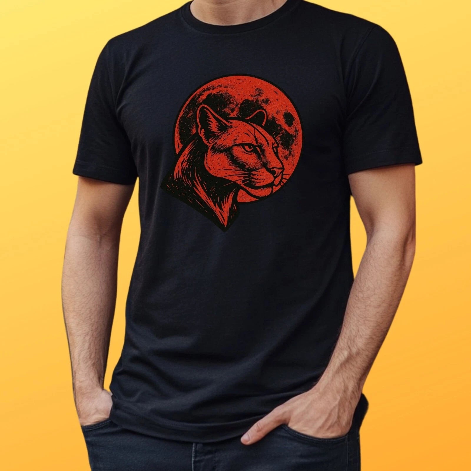 Mens Puma Red Moon Motif Cotton T-Shirt Size S to 5XL