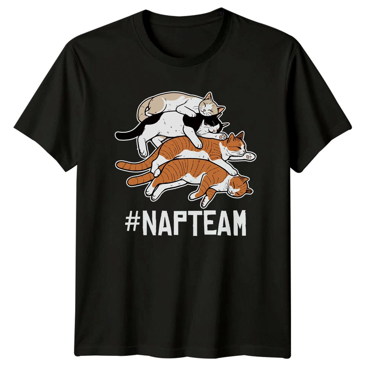 Funny Napping Cats #NAPTEAM Lazy Graphic T-Shirt Adult Men's Women's