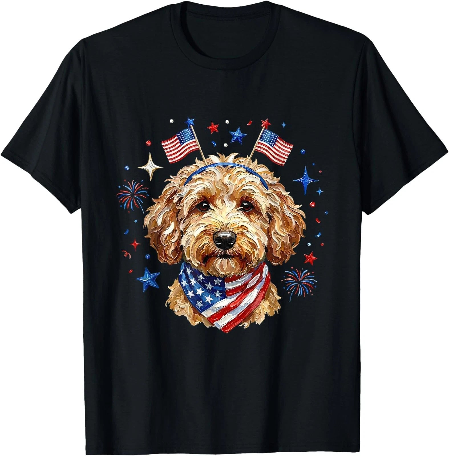 Cute Golden Doodle Patriotic Dog 4th of July Funny Dog Lover T-Shirt