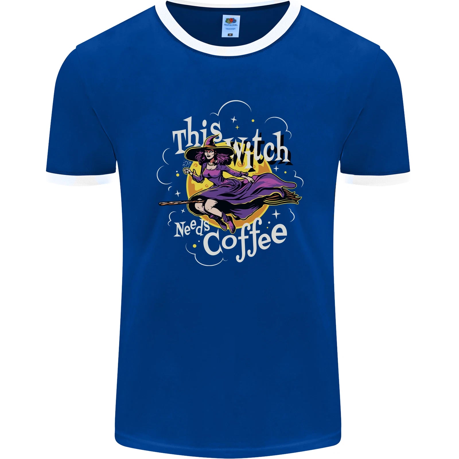 This Witch Needs Coffee Funny Halloween Mens Ringer T-Shirt FotL