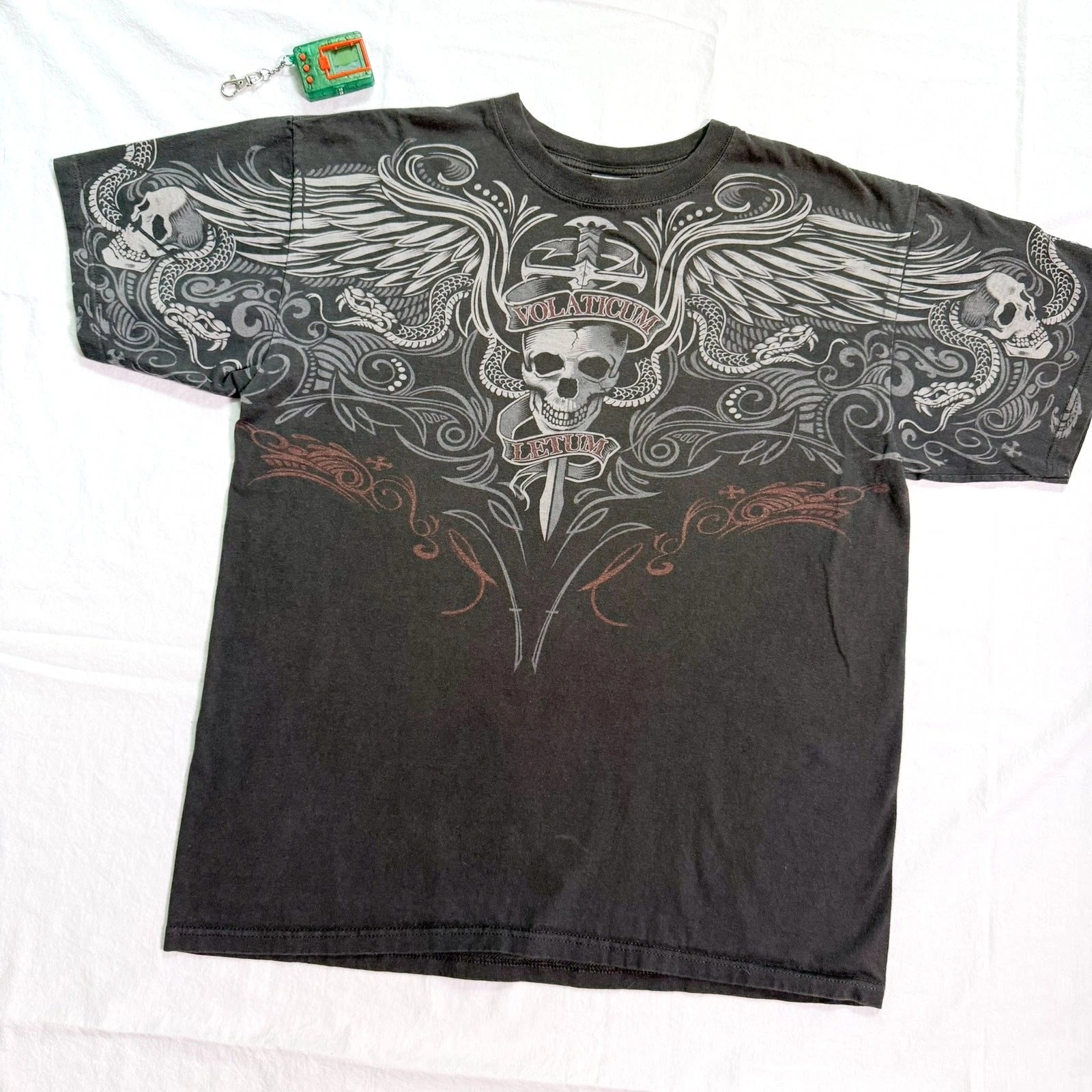 Vintage Faded Grunge Skulls Heavyweight Affliction Style T-Shirt - L