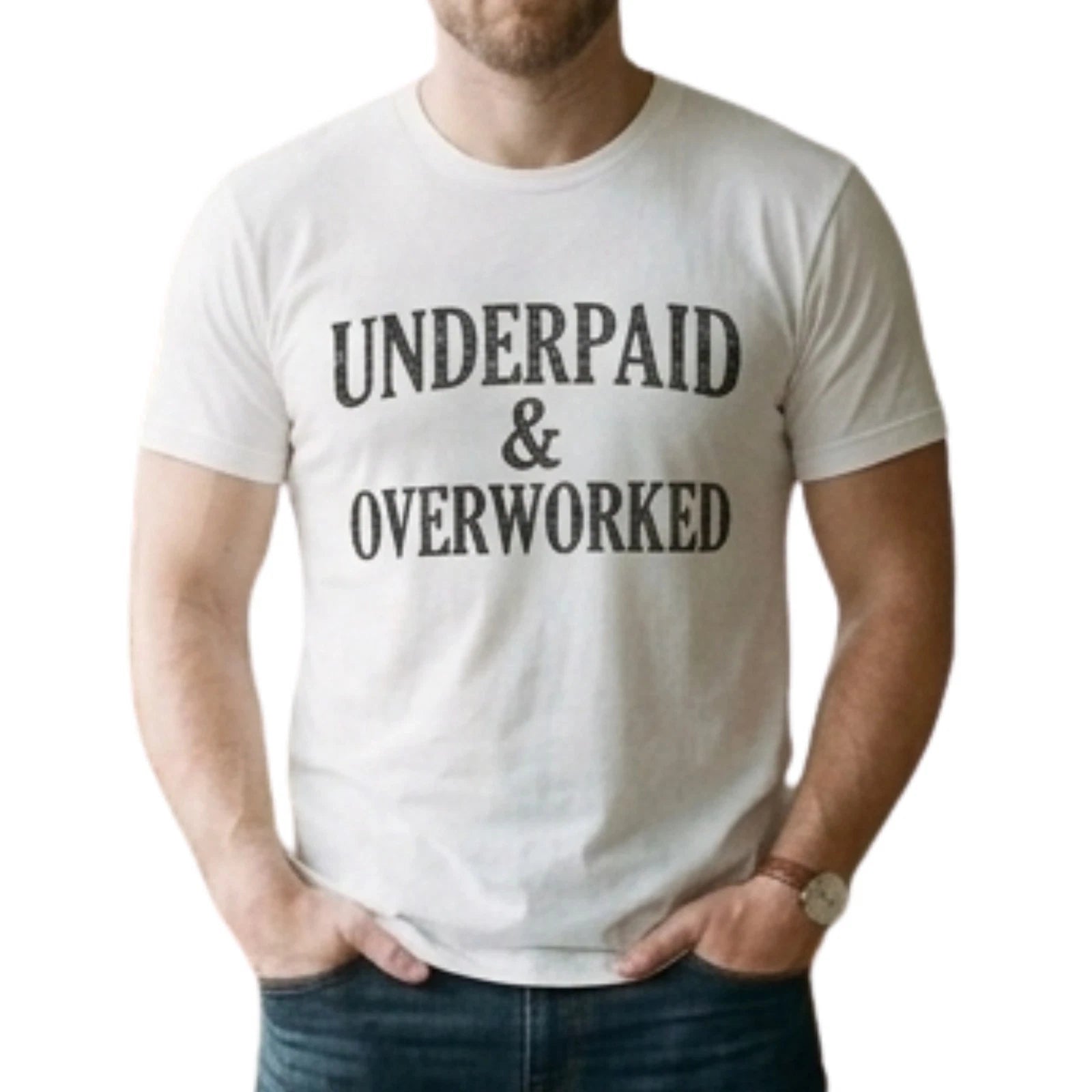 Underpaid & Overworked Slogan T-Shirt - Men’s Aesthetic Minimalist Graphic Tee
