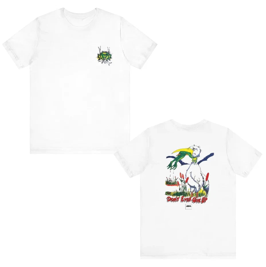 90s Don't Ever Give Up Frog Pelican Water Bird t shirt T - SHIRT