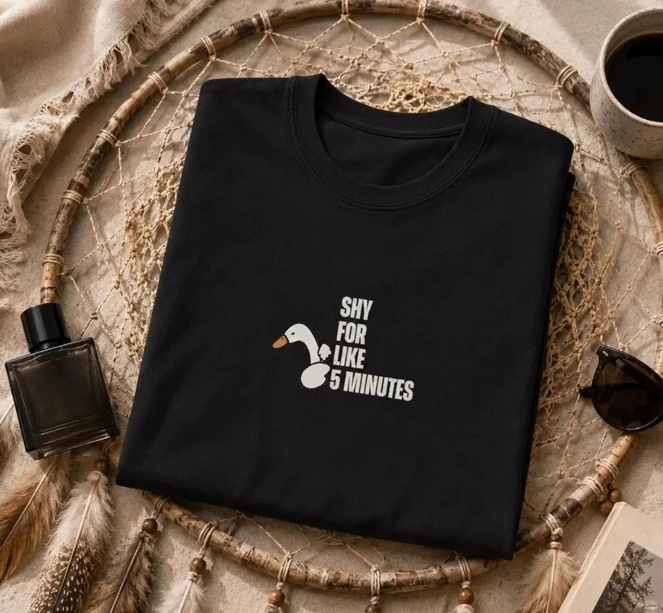 Shy For 5 Minutes Goose Graphic Tee, Introvert Humor Shirt, Minimalist Unisex