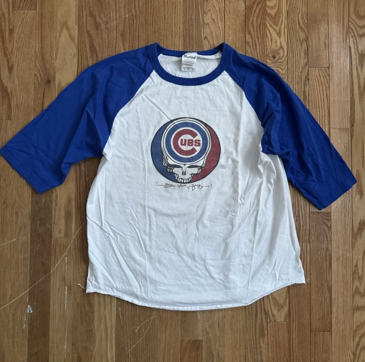 Y2K Grateful Dead Chicago Cubs Ringer Tee Shirt I Steal Your Bass Size XL