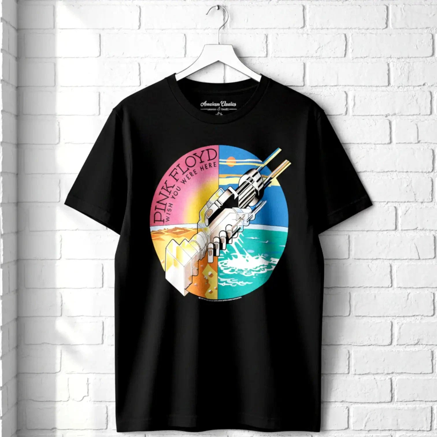 Pink Floyd Wish You Were Here Album Cover Art Men's T Shirt Handshake Rock Merch