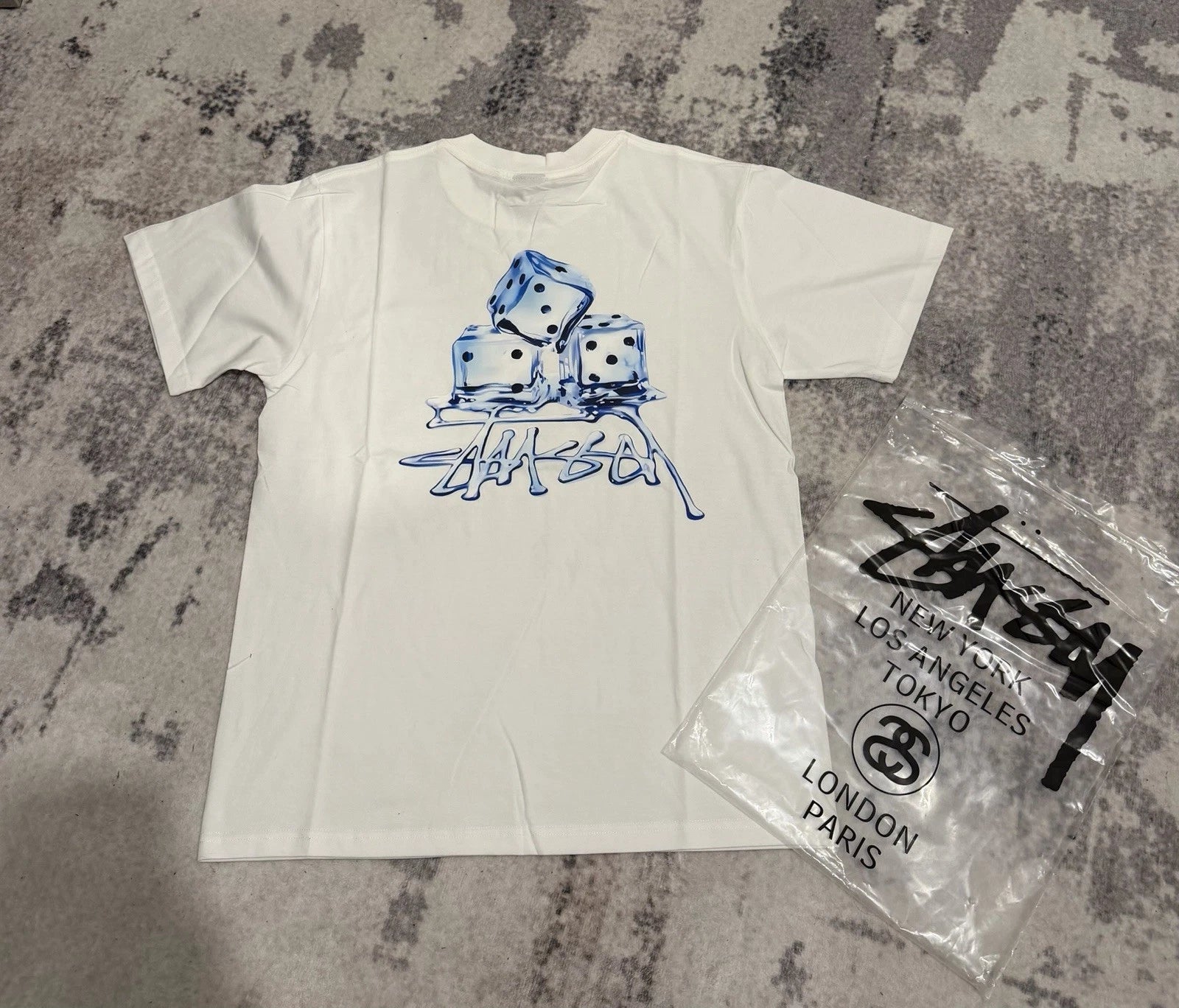 Stüssy Blue Dice Graphic T-Shirt Medium M Blue Streetwear Skate Casual Tee Top
