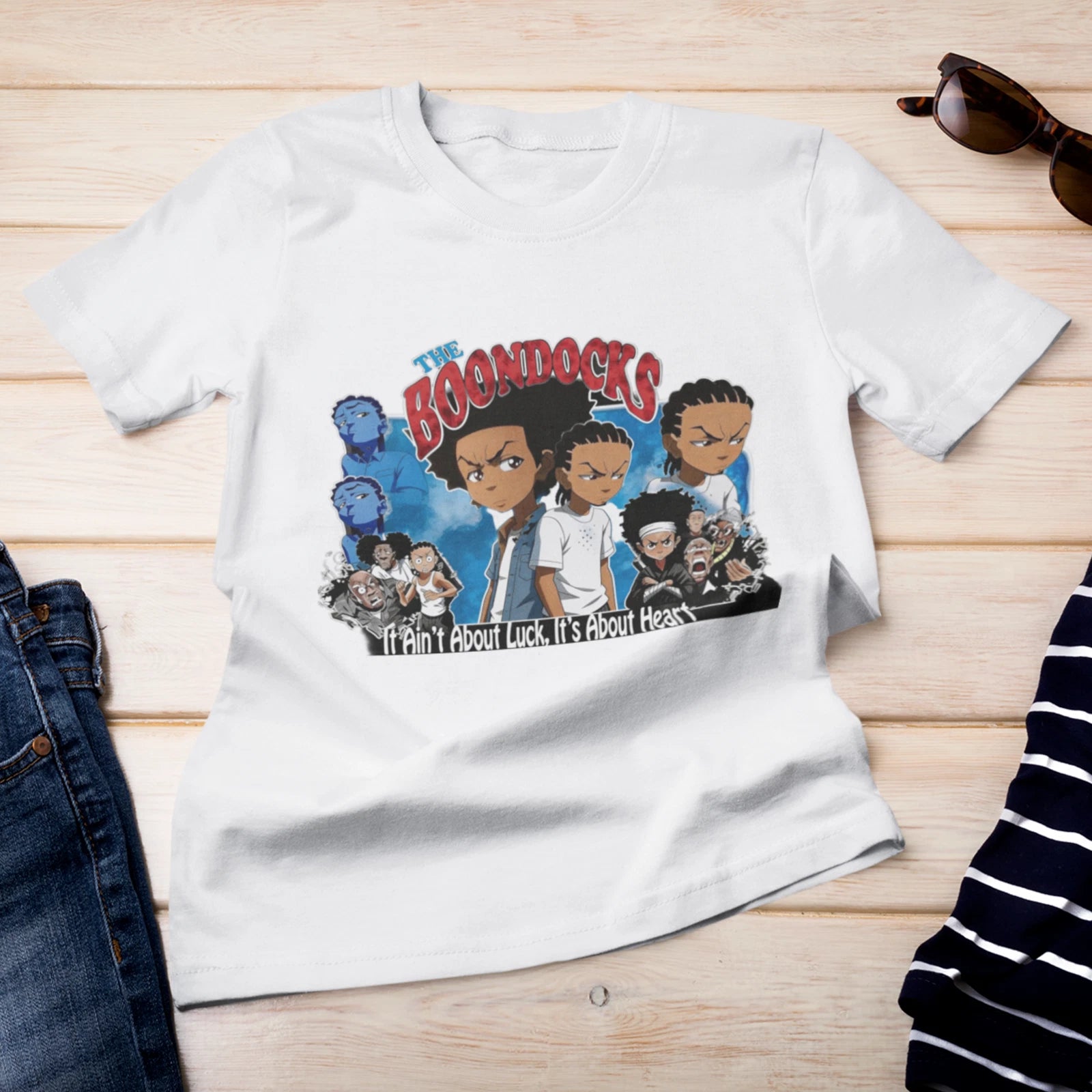 The Boondocks Anime Shirt Hip Hop Cartoon Streetwear Graphic Tee