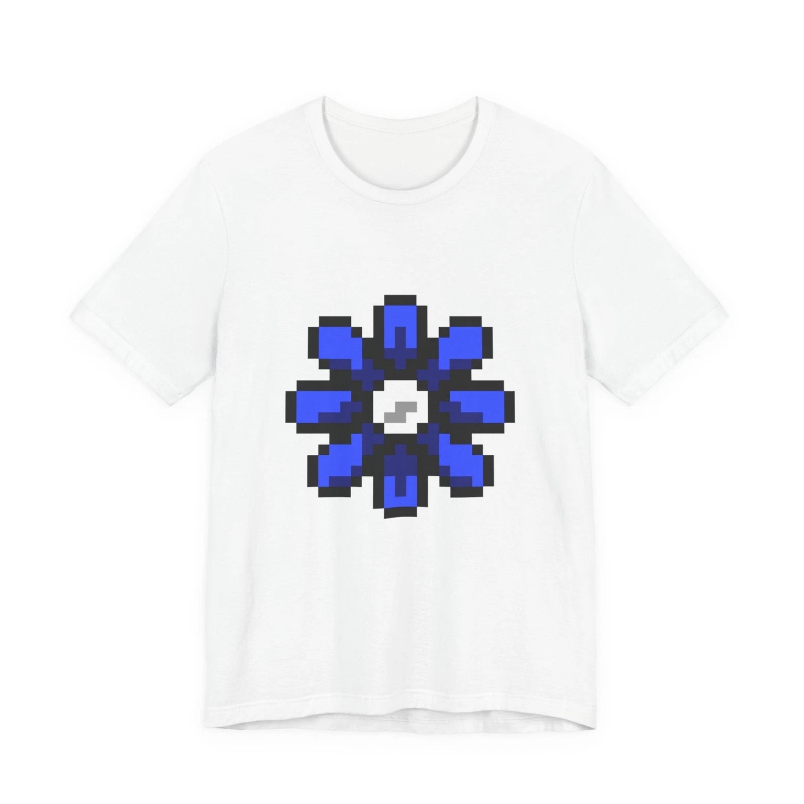 Unisex Jersey Short Sleeve Tee Cute 8-Bit Retro Pixel Art Blue Flower Shirt