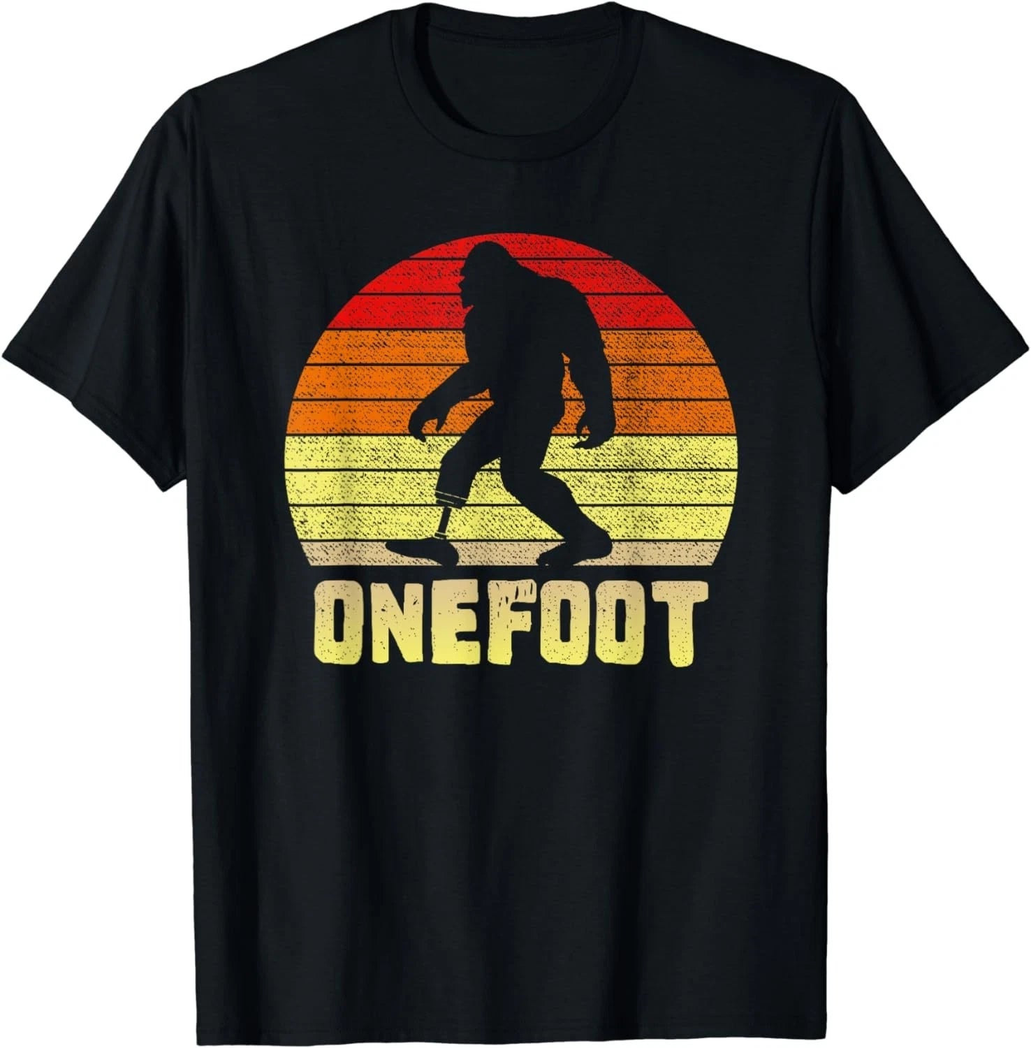 BEST NEW! Onefoot Leg Amputee Recovery Bigfoot Funny Retro Sunset Tee S-3XL