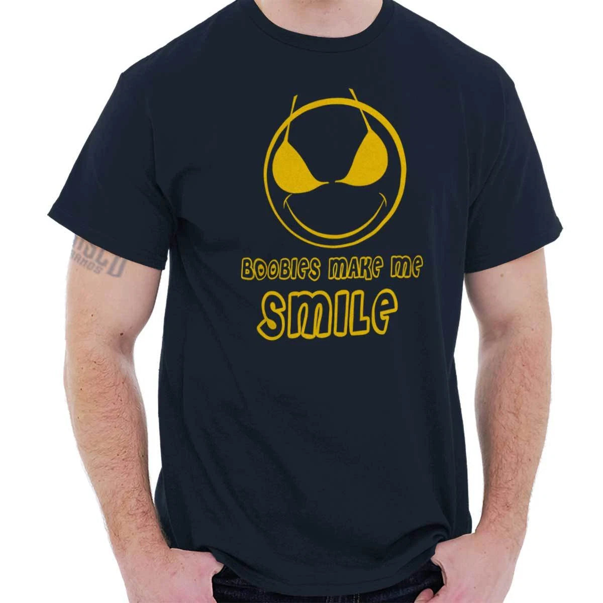 Boobies Make Me Smile Funny Adult Humor Gift Mens Casual Crewneck T Shirts Tees