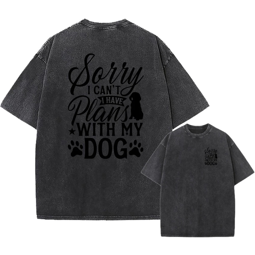 Men's Vintage Oversized Washed Tee,"Plans With My Dog" Funny Quote Print T-Shirt