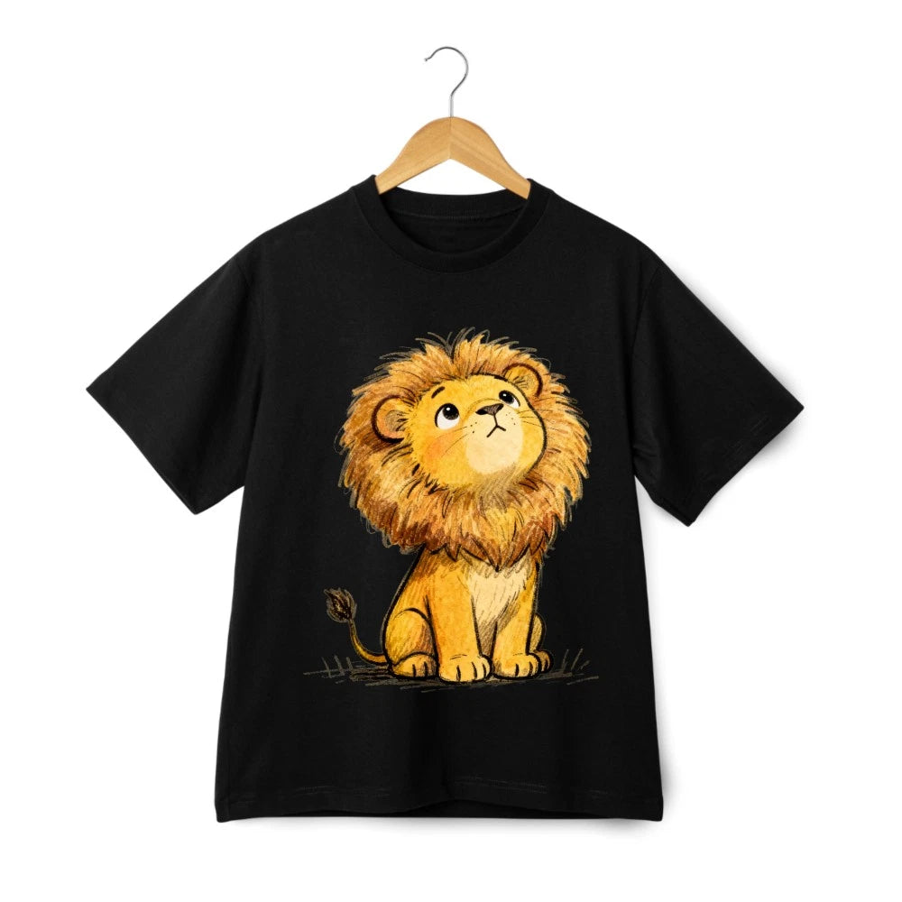 Watercolor Cute Lion Cub Graphic T-Shirt - Casual Tee