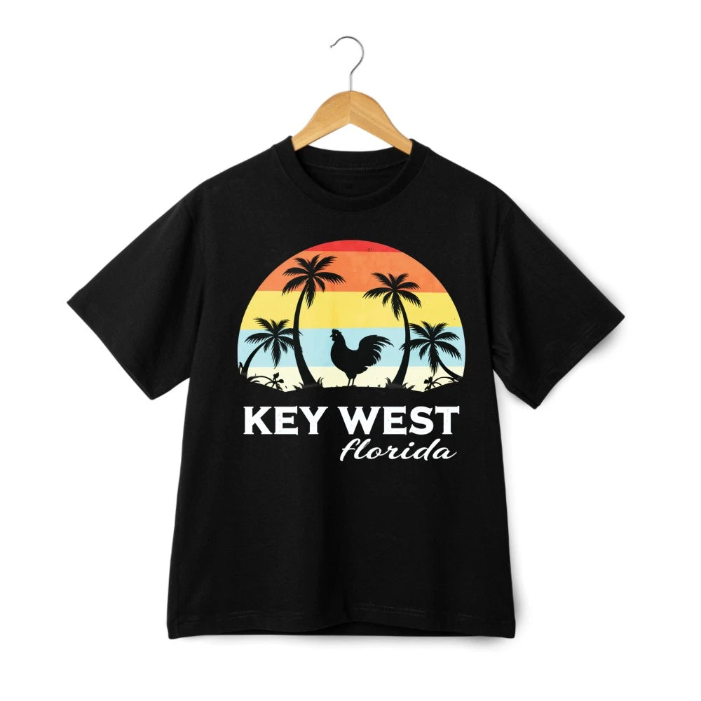 Retro Key West Florida Graphic Tee Unisex Casual TShirt Sunset Palm Print