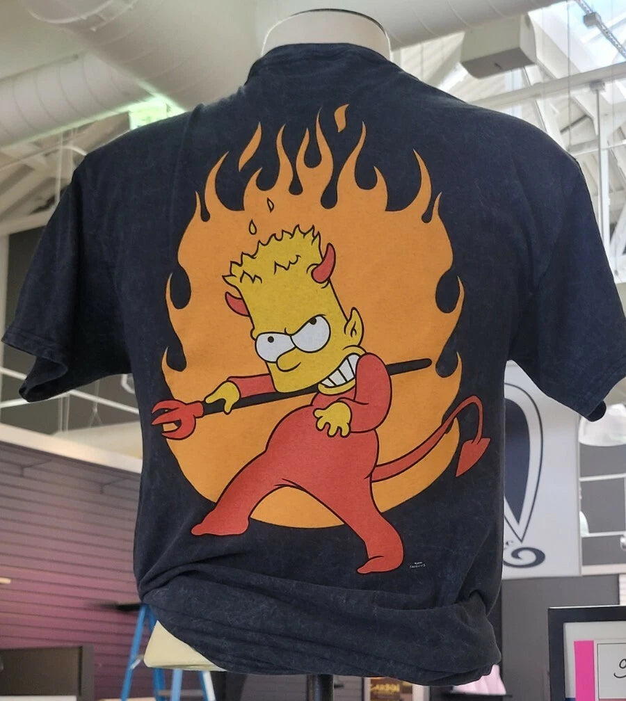 Men's The Simpsons Devilish Bart Simpson Size L Black T-Shirt 100% Cotton NWT