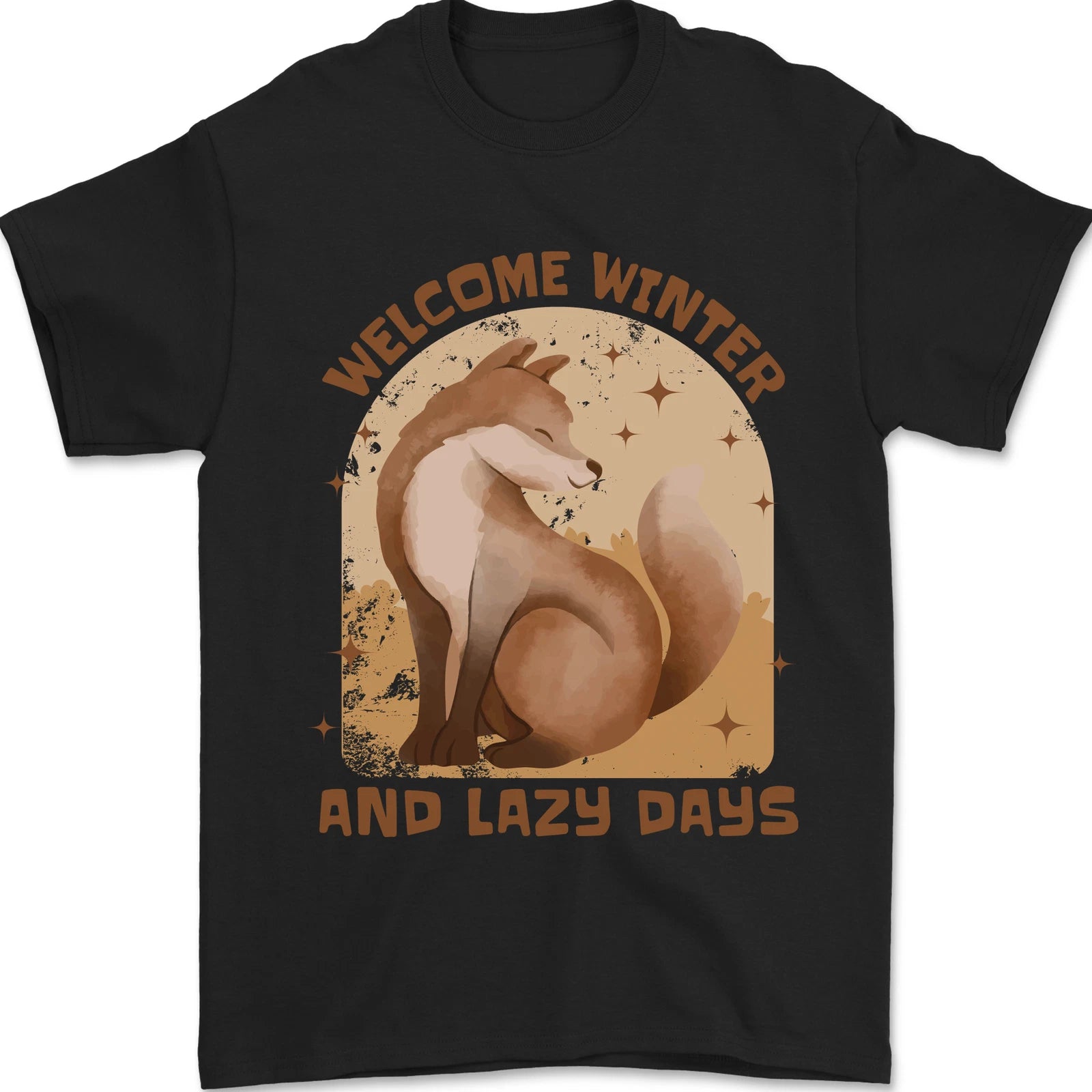 Fox Welcome Winter and Lazy Days Mens T-Shirt 100% Cotton