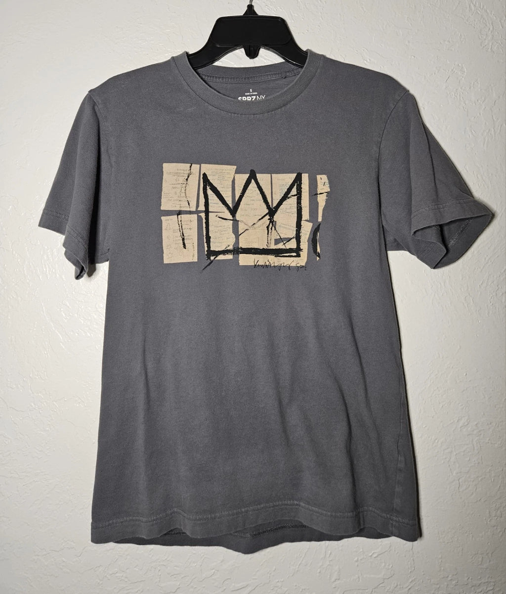 Uniqlo SPRZ NY Shirt Mens Small Gray Jean-Michel Basquiat Graffiti Art Graphic