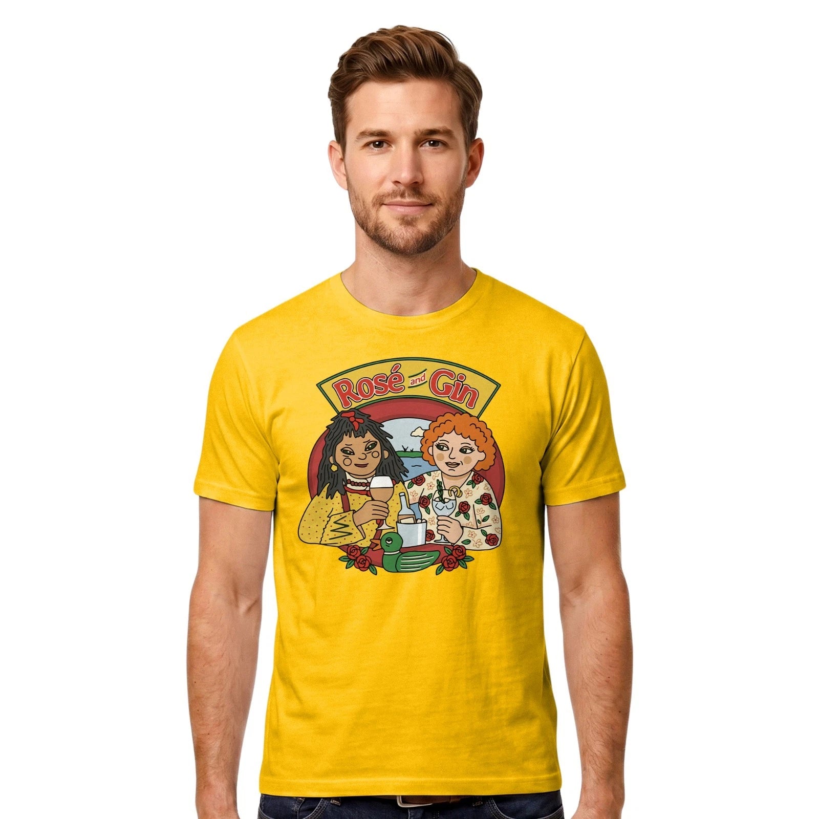 Rosé and Gin T-shirt 90's TV Show Cartoon 2000s Funny Drinking Wine Parody Tee