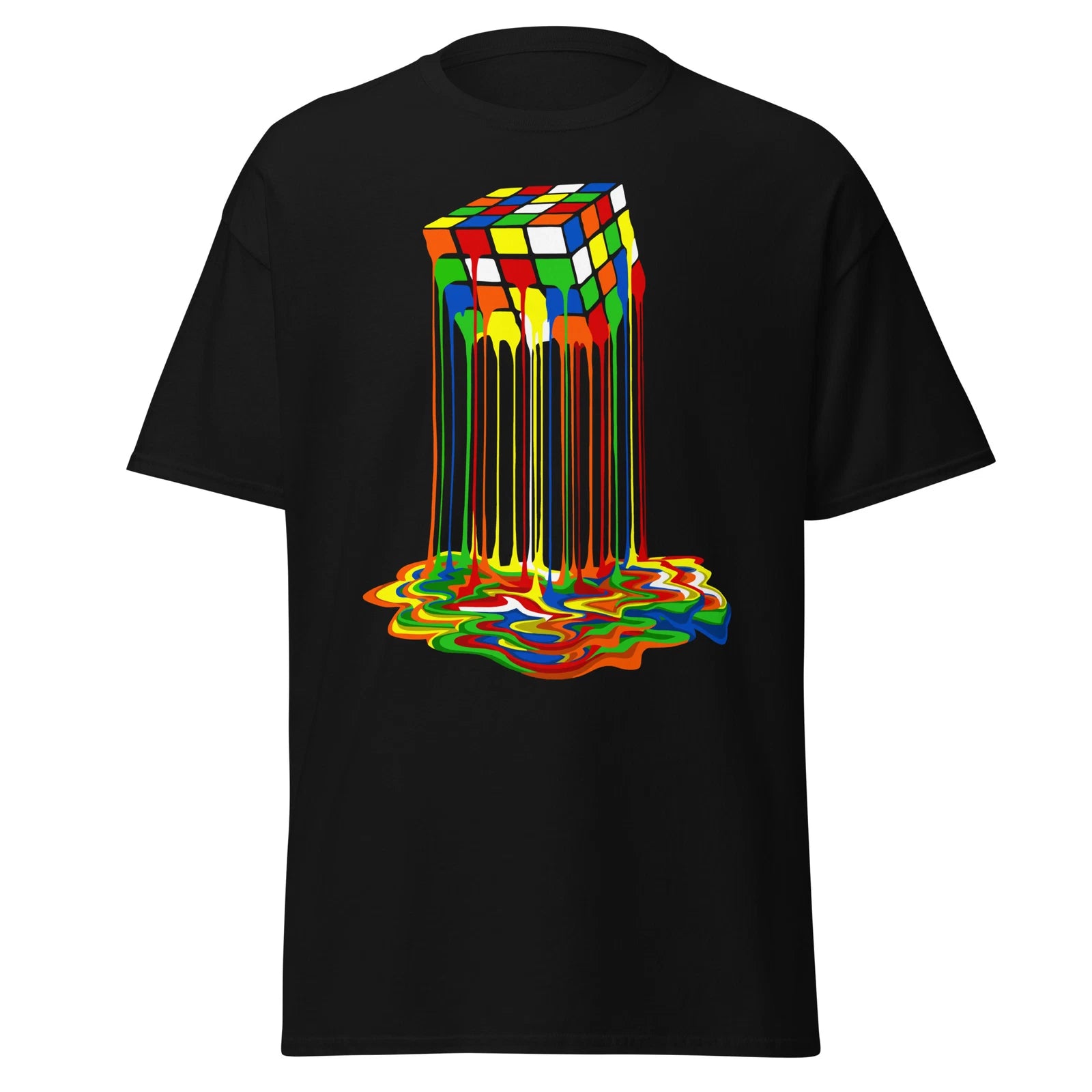 Mens Melted Rubiks Cube Graphic T-shirt Crewneck Gamer Trippy Skateboard