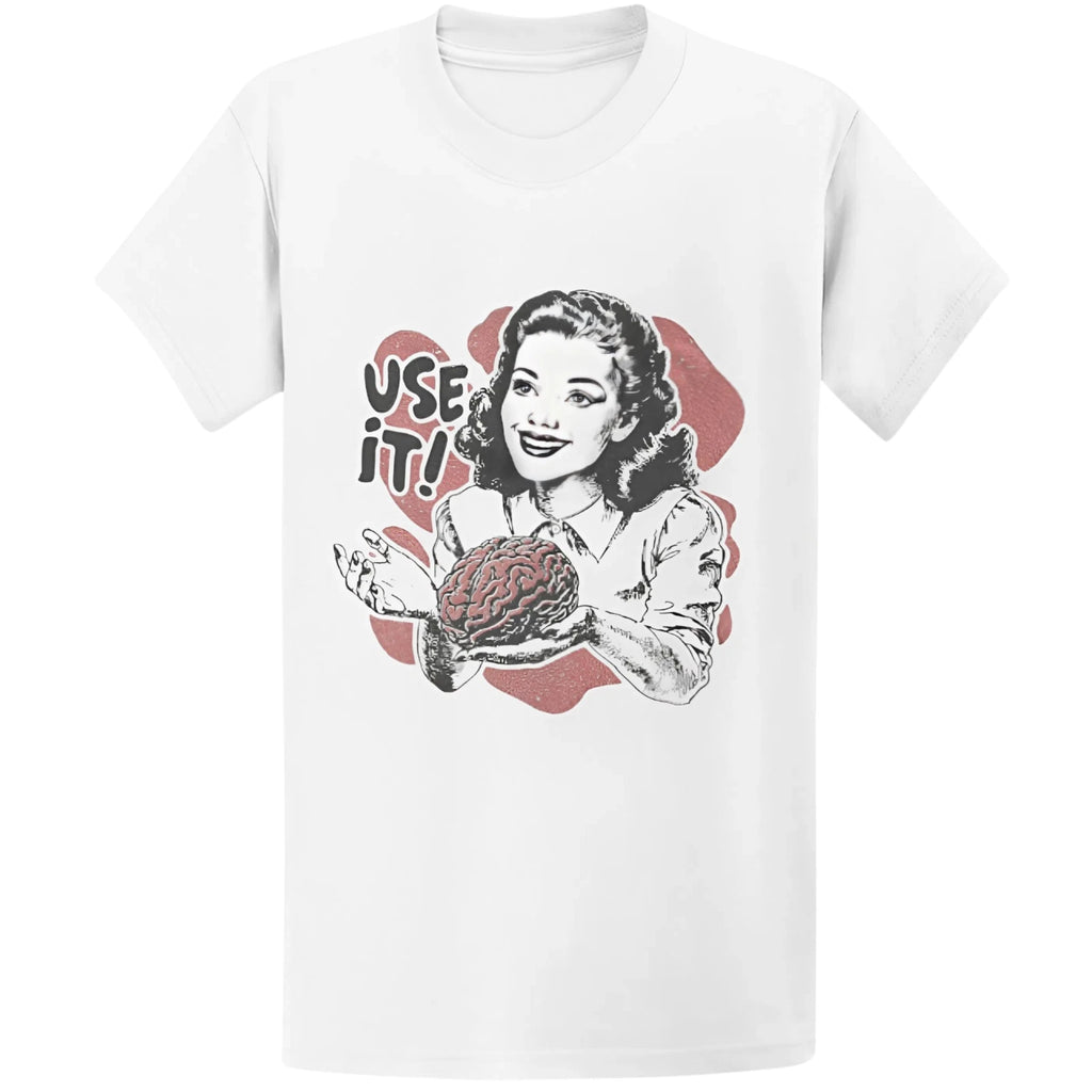 Gildan 5000 Use Your Brain Vintage Sarcastic T-Shirt - Retro 50s Ad Gift Tee