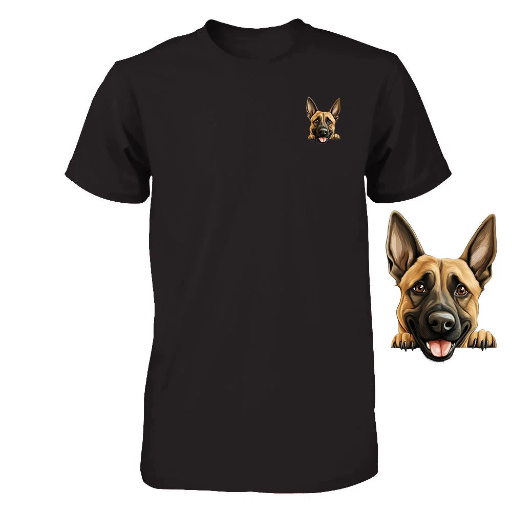 Funny Belgian Malinois Dog Peeking Pocket Tshirt Cute Puppy Dog Lover Tee Gift
