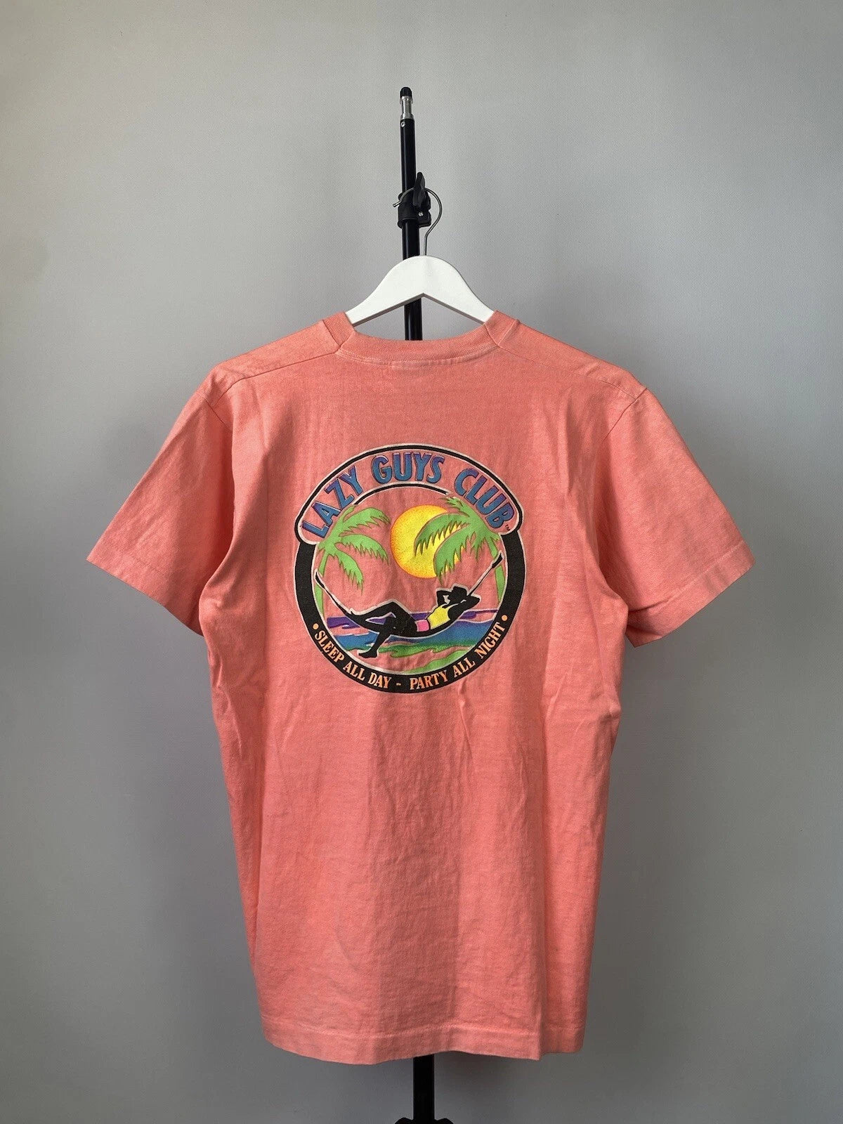 Vintage 90s Humor LAZY GUYS CLUB t shirt Made In USA  Big logo Men’s L Size