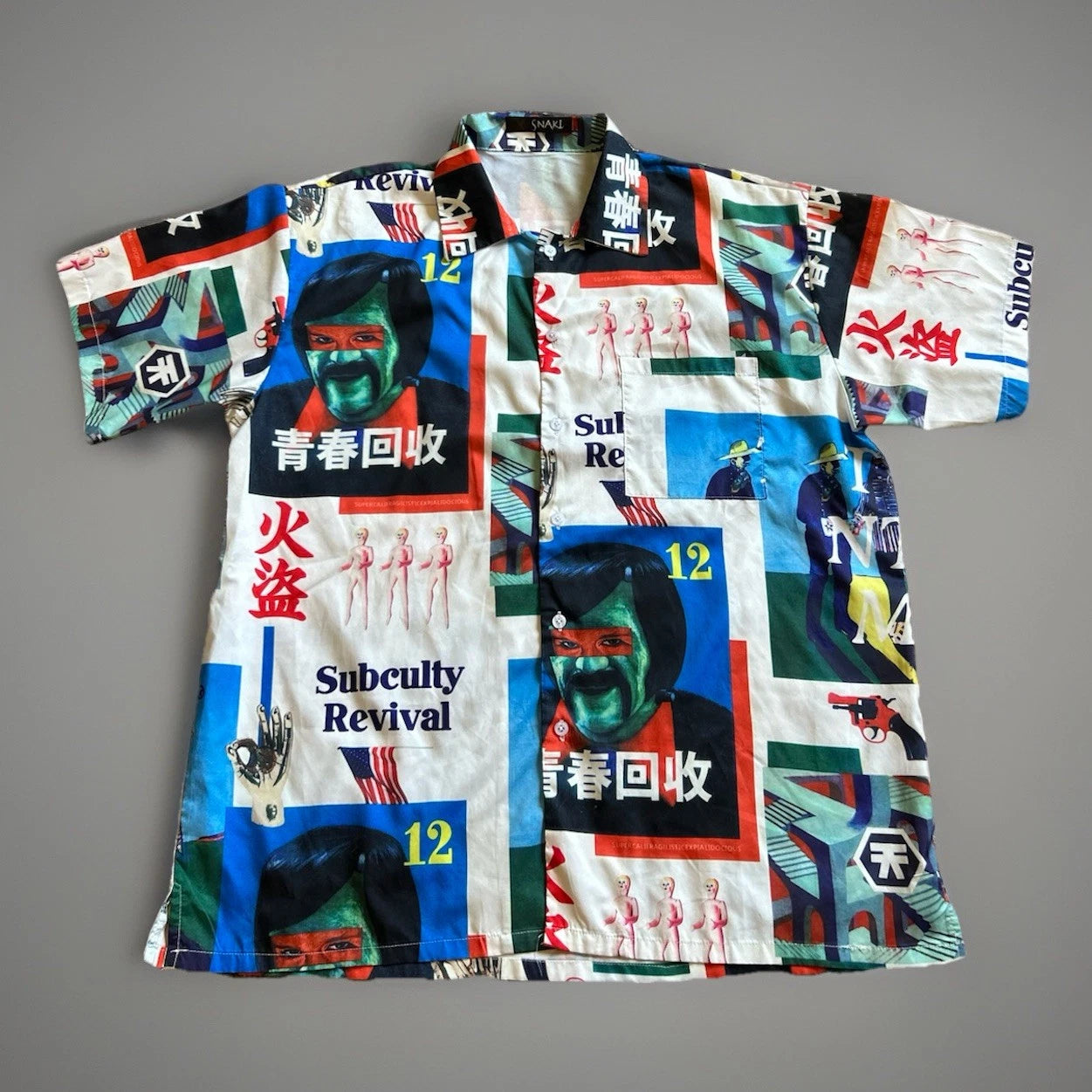 Vtg Snaki "Subculty Revival" Punk Pop Art Style Button Collar  Shirt L/XL