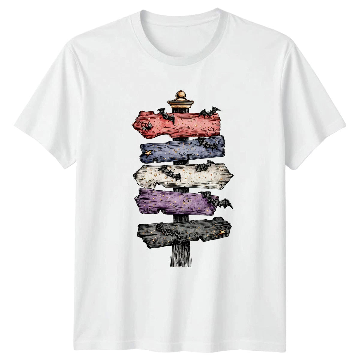 Halloween Spooky Bat Signpost Graphic Tee Mens T-Shirt Womens Tee Unisex