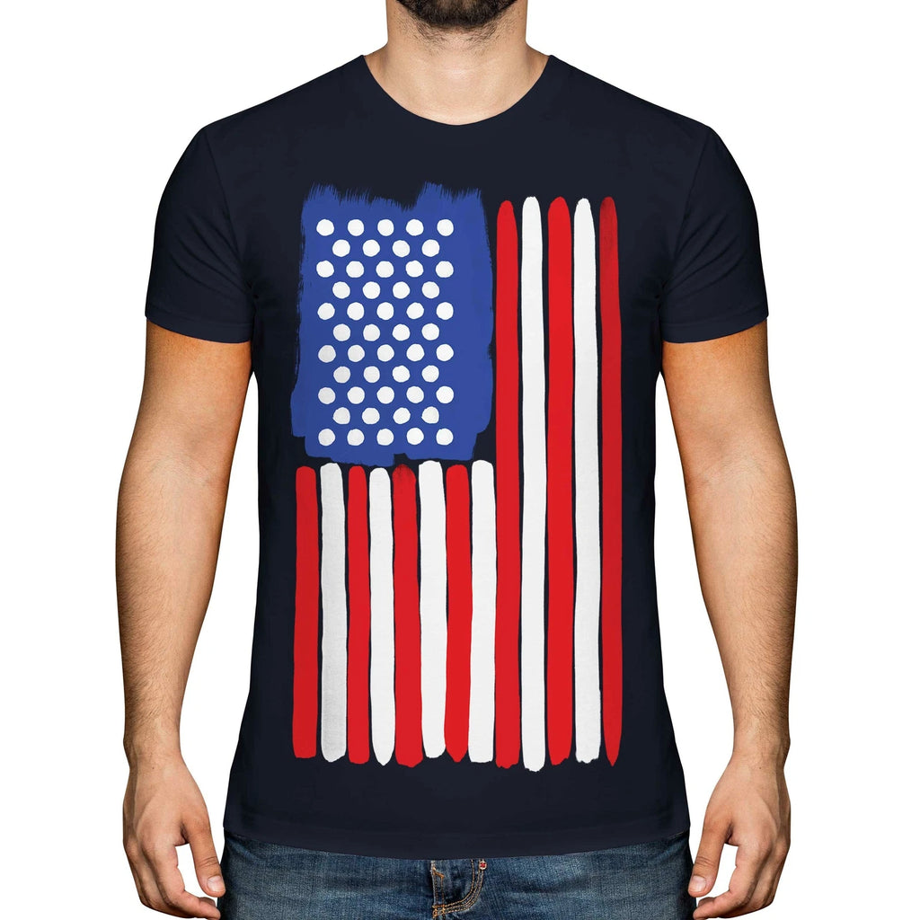 STARS AND STRIPES PAINTED FLAG POP ART MENS FASHION PRINT T-SHIRT TOP USA SWAG
