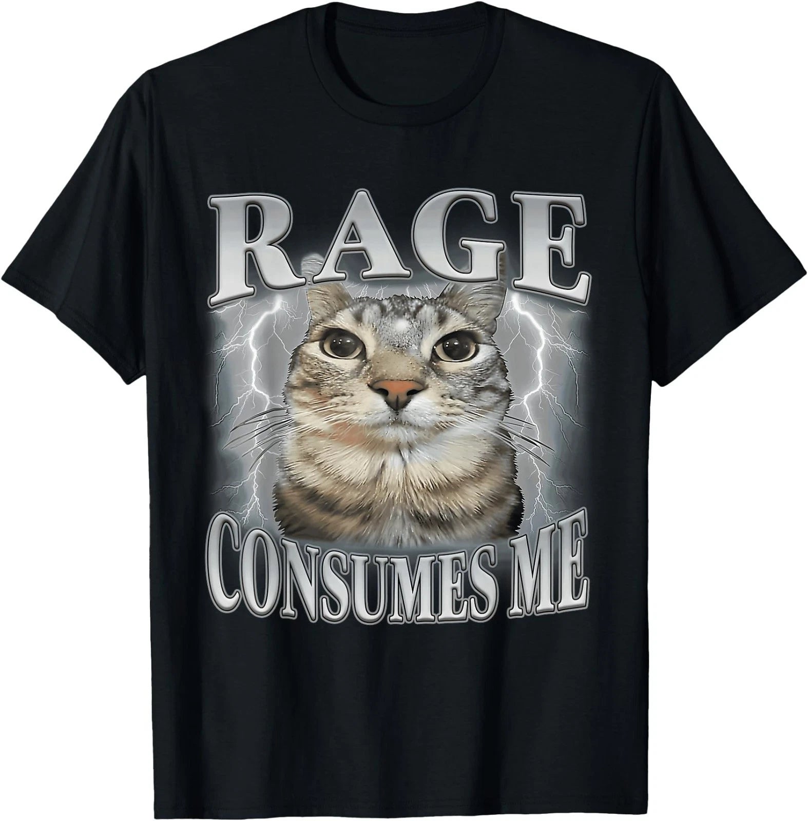 Rage Consumes Me Funny Silly Staring Cat Meme Women Men T-Shirt