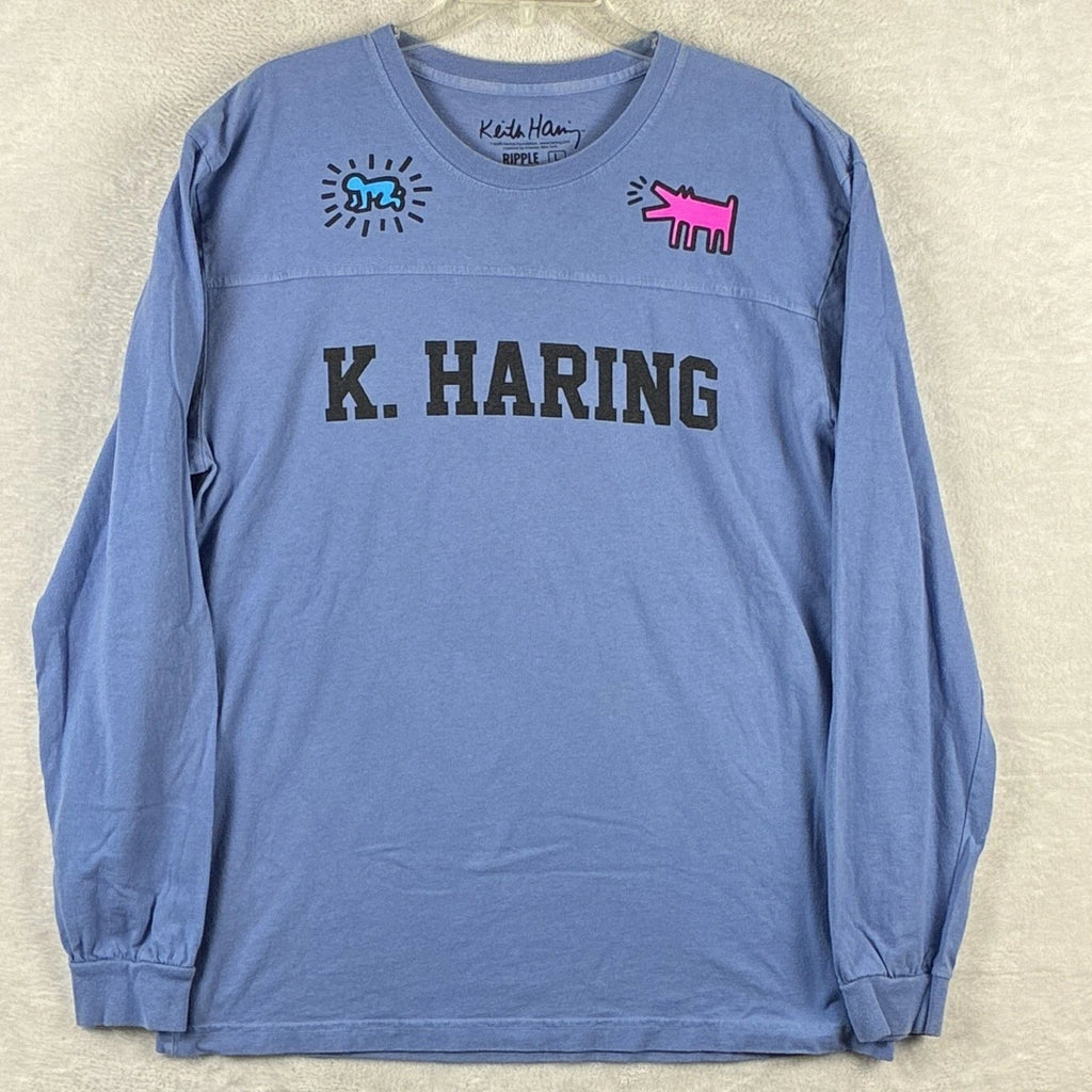 Keith Haring Shirt Men Size L Blue Pop Art NYC Streetwear Graffiti 80s 90s