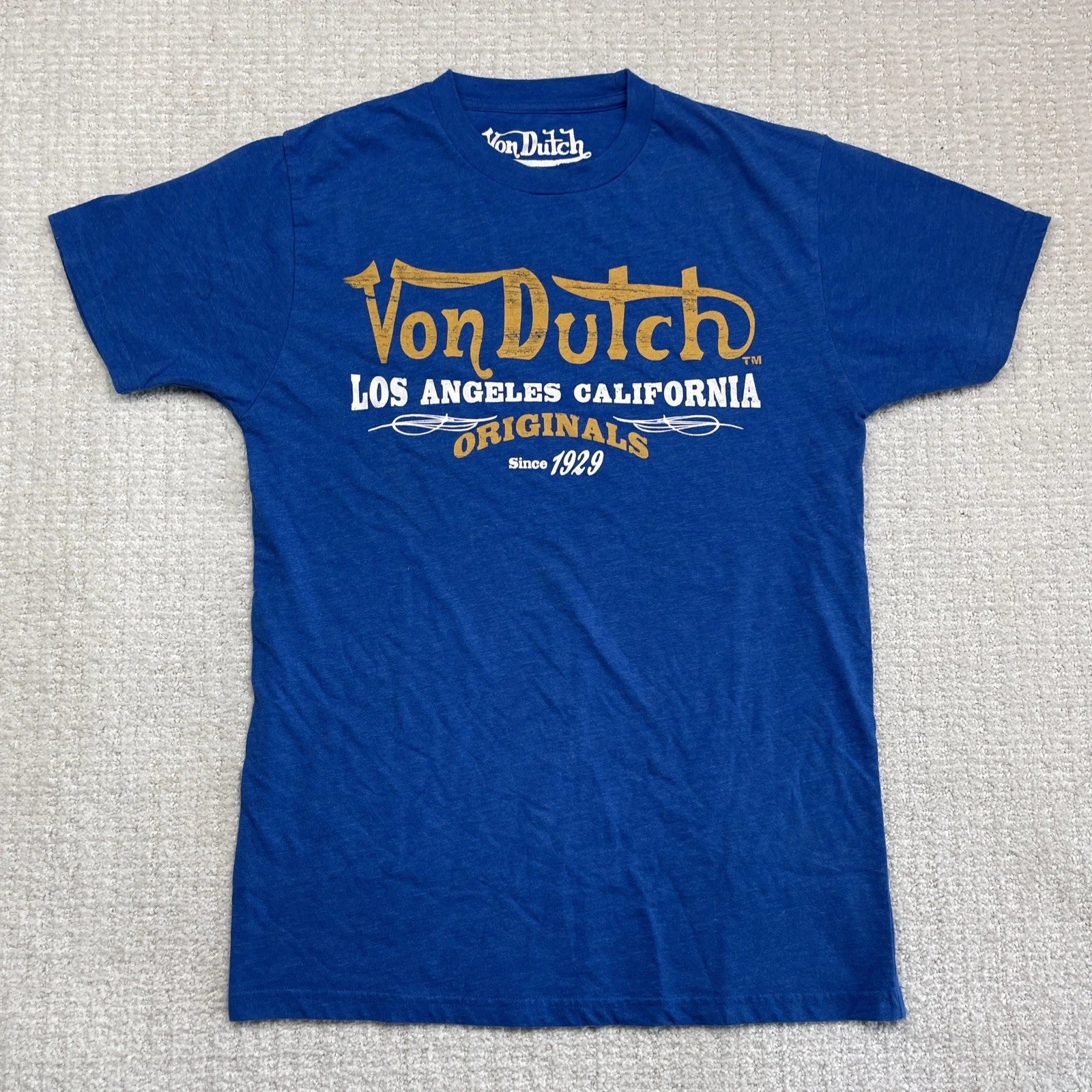 Von Dutch Vintage Original Big Logo Y2K  T-shirt Mens S Blue LA 1929 Read