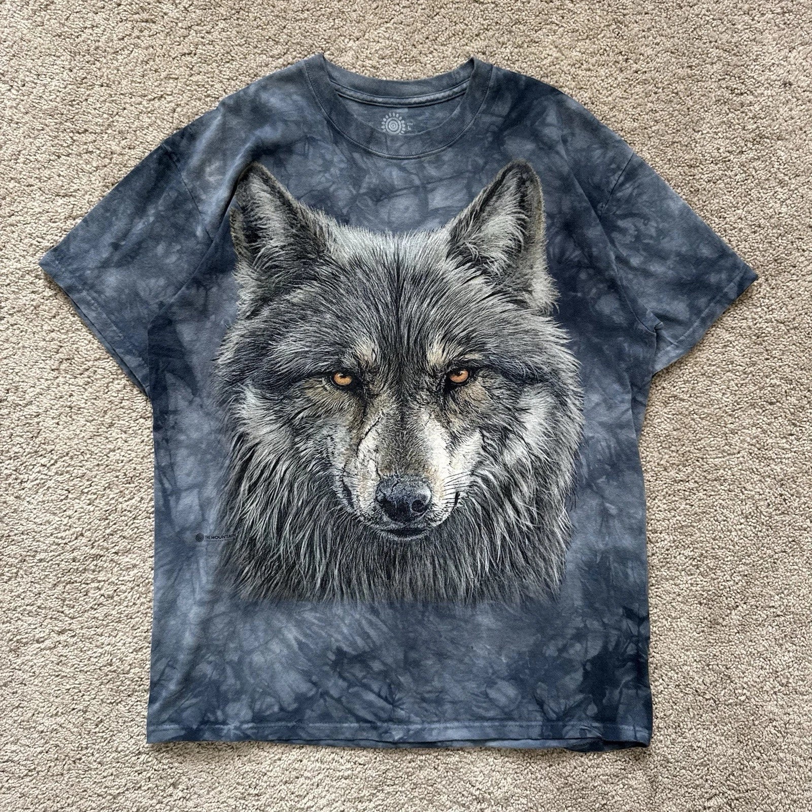 The Mountain Wolf Moon Shirt Mens L Tie Dye Blue Nature Woods Animal Fierce EUC