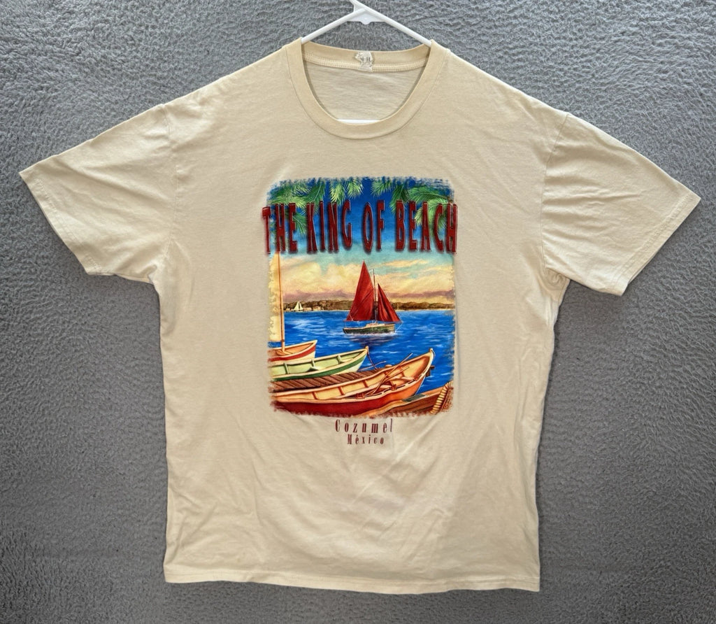 Beach Shirt Adult XL Tan Crewneck Tee Skater Surfer Grunge Parrothead Y2K  Mens