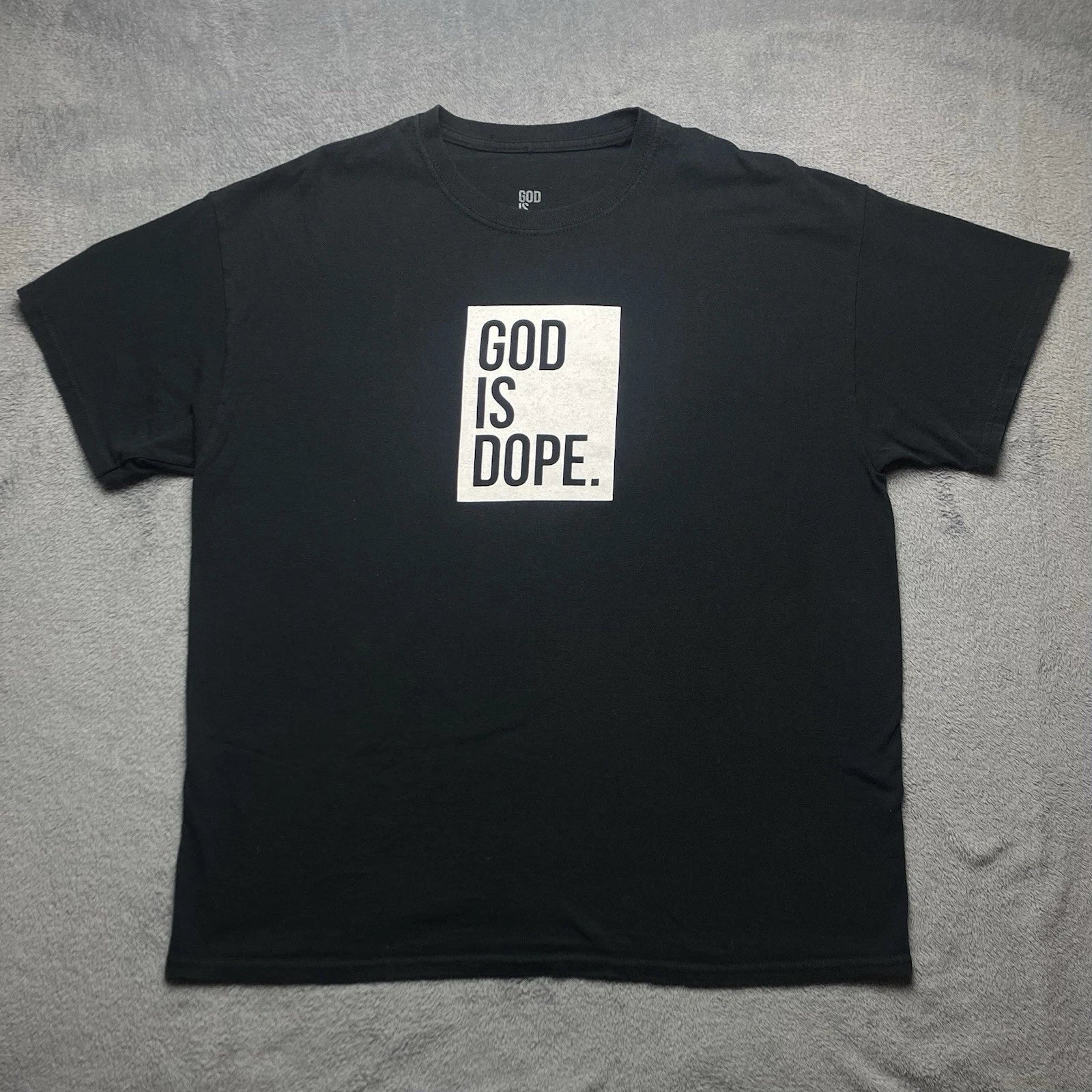 GOD IS DOPE Classic Logo Unisex Adult Short Sleeve T-Shirt, XL, Black & White