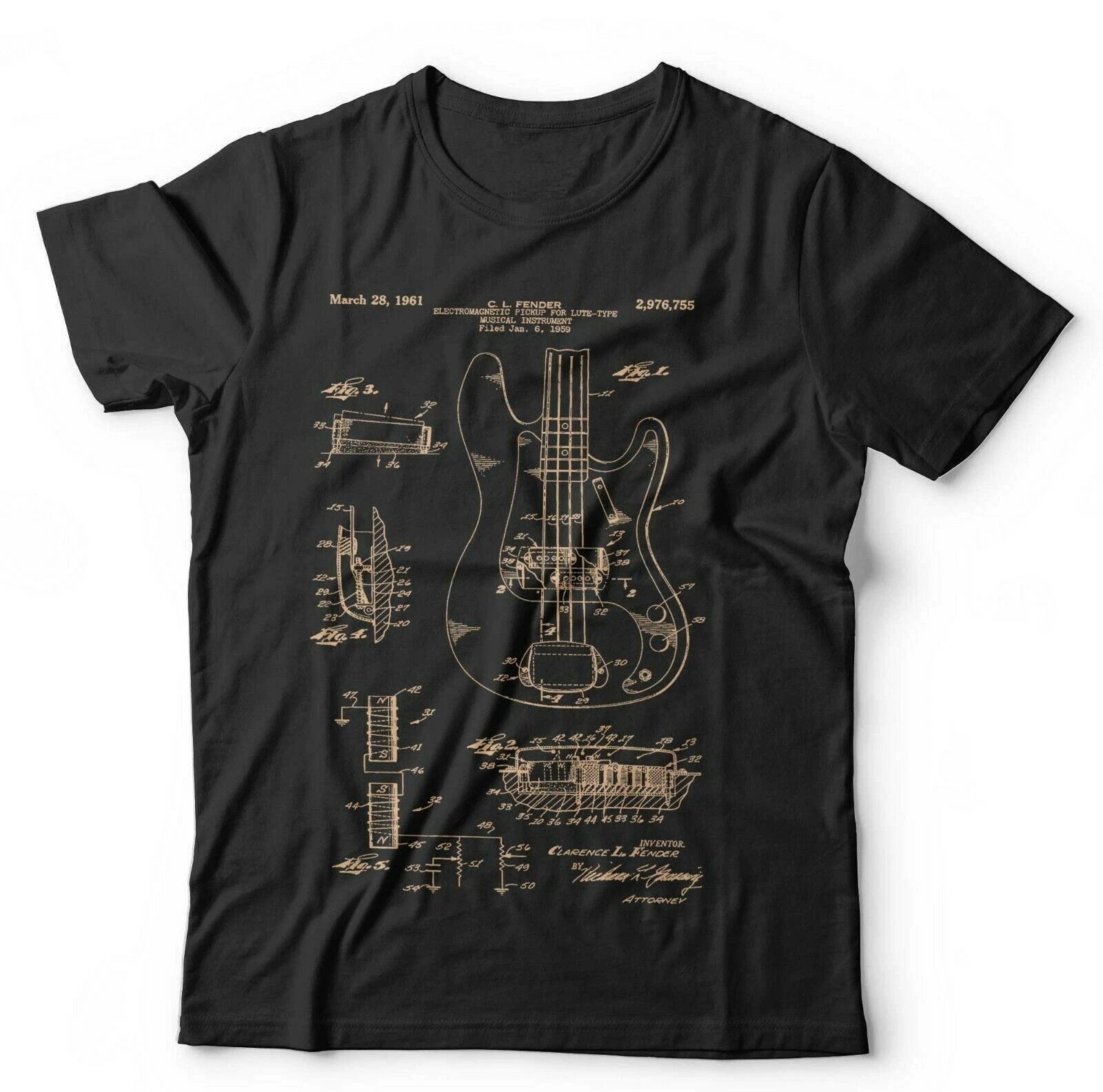 Precision Bass Guitar Tshirt Patent Schematic Unisex & Kids - Music, Electric